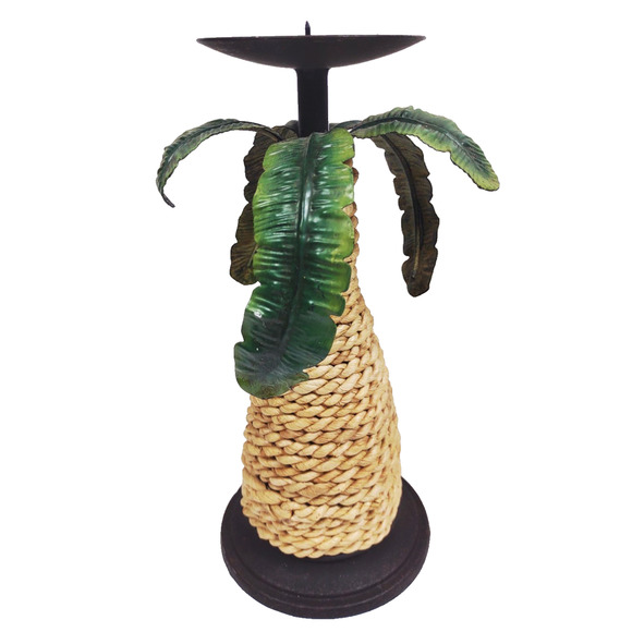 Pair of 2 Metal Sisal Rope Palm Tree Tiki Aloha Candleholder Pillar Candle Stand - Picture 4 of 9